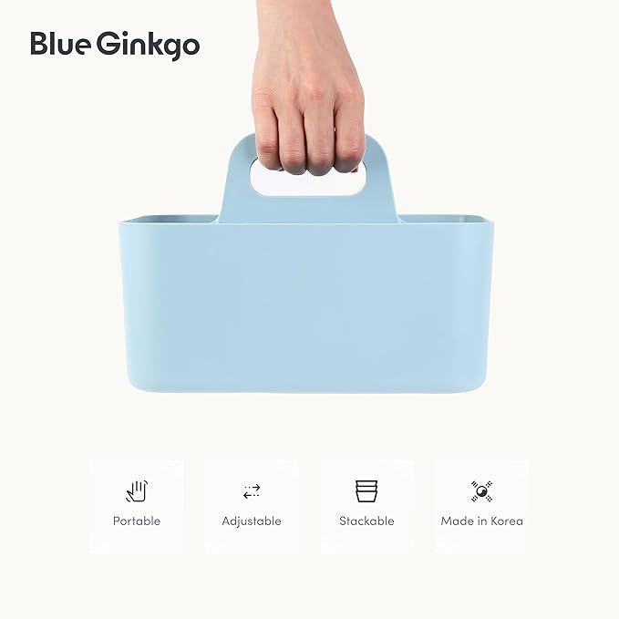 BLUE GINKGO Stackable Organizer Caddy – Korean-Made Portable Tote for Bathroom, Office, Crafts, or School Supplies (Rectangle, Blue)