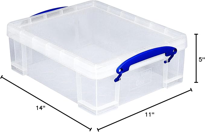 Really Useful Box Stackable 8.1 Liter Plastic Storage Container Bin with Snap Lid & Built-In Clip Lock Handles for Home & Office Organization (3 Pack)