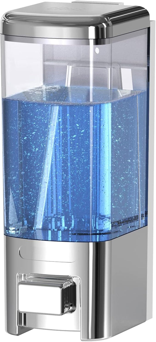 Manual Soap Dispenser, 17oz/500ml Wall Mount, Large Capacity Kitchen Bathroom Hand Soap Dispenser, Commercial Refillable Shampoo Shower Gel Lotion Dispenser, Chrome