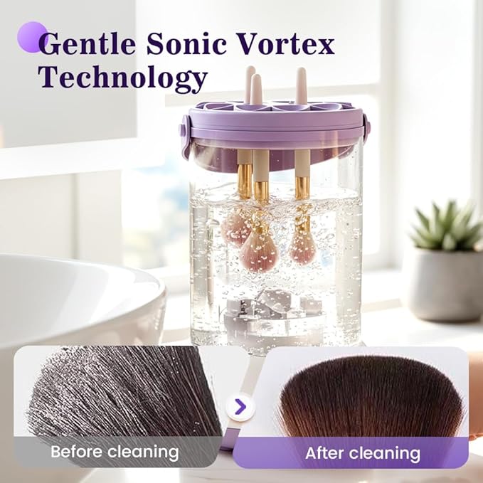 Electric Makeup Brush Cleaner,Automatic Spinning Makeup Brush Cleaner,USB Charging & Deep Cleaning,Portable Cosmetic Brush Cleaner Machine For All Makeup Brush Types (Purple)