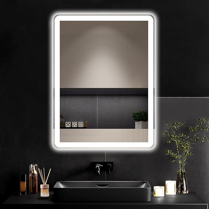 24"x32" LED Bathroom Vanity Mirror with Lights, Anti-Fog, Dimmable, Lighted Bathroom Mirror for Wall, Rounded-Corner, Memory Function, 5mm Shatter-Proof Tempered Glass, Backlit & Front Lit