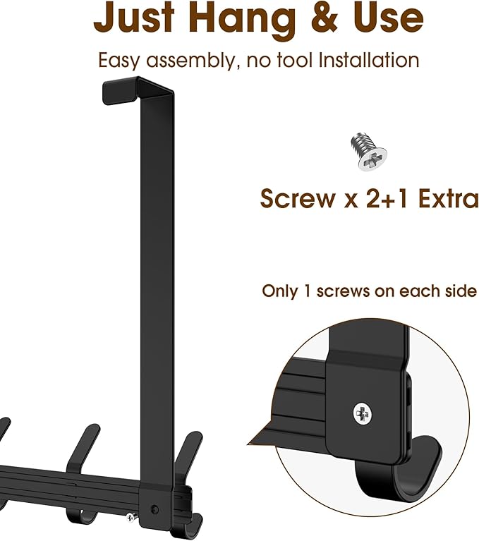 Long Over The Door Hooks Hanger with 15.75" Arms for Easier Access by Shorter, J16U, Perfectly Fits US Standard 1 3/4-inch Doors, Towel Rack Bathroom Organizer Holder, Rustproof, Black