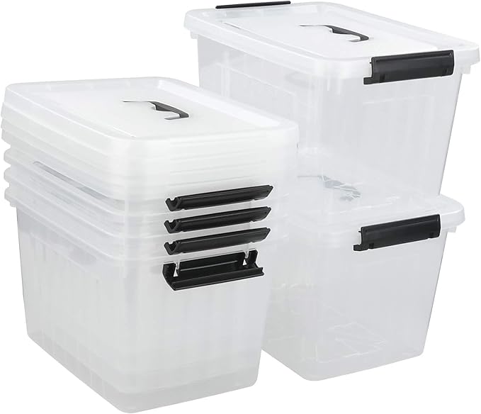 10 Liter Storage Boxes, Clear Plastic Storage Totes with Lids Set of 6