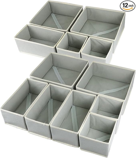 12 Pack Drawer Organizer Clothes, Foldable Fabric Dresser Organizer Closet Organizers and Storage Box for Underwear,Folded Clothes,Baby Clothing,Socks,Bra,Towels,Ties(12 Pack,Gray)