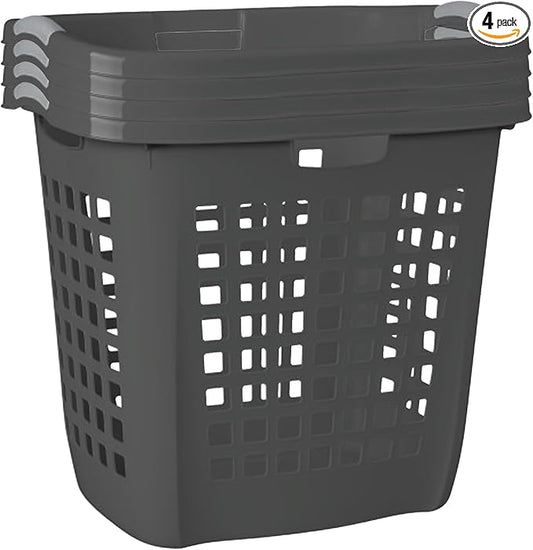 Sterilite 4 Pack Ultra Easy Carry Laundry Basket, Plastic Clothes Hamper Bin w/Comfort Grip Handles & Reinforced Rim, 2.1 Bushel Capacity, Flat Grey