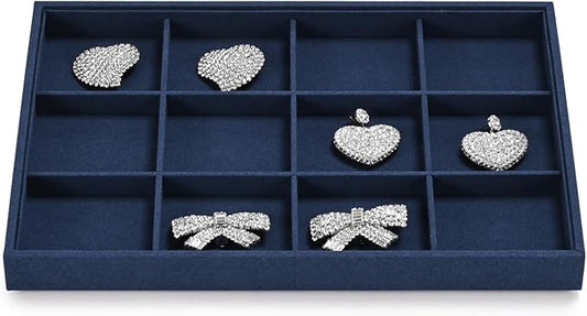 12 Grids Jewelry Tray Bracelet Tray Bangle Tray Microfiber Jewelry Display Tray Stackable Jewelry Trays for Bracelet Bangle Holder Watch Earring Brooches Display Tray (Blue)