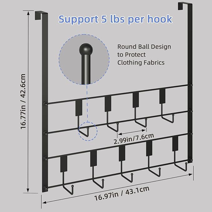 Over The Door Hooks for Hanging, 9 Hooks Over Door Hanger, Coat Rack and Towel Rack for Hanging, Door Towel Hanger and Hooks for Bathroom Organizer