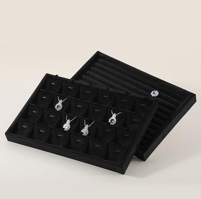 Stackable Jewelry Trays, Velvet Earring Box,Premium Necklace Box,Luxury Jewelry Display Case,Black Pendant Trays