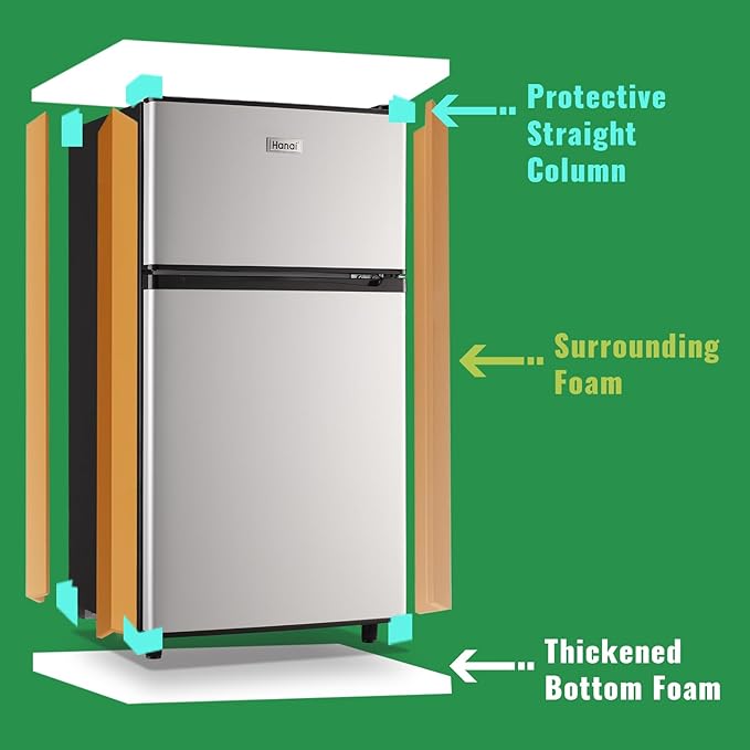 WANAI Mini Fridge with Freezer Two Doors Compact Refrigerator with 7 Setting Adjustable Thermostat Crisper Drawer & Removable Shelves Extra Drink Space Low Noise Freezer-on-Top Refrigerator, Silver