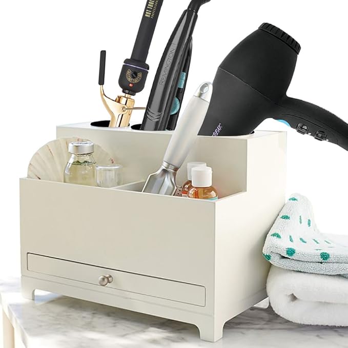 OnDisplay Makayla Deluxe Hair Tool and Accessory Organization Station - Holds Hair Dryer, Curling Iron, Hair Straightener and more