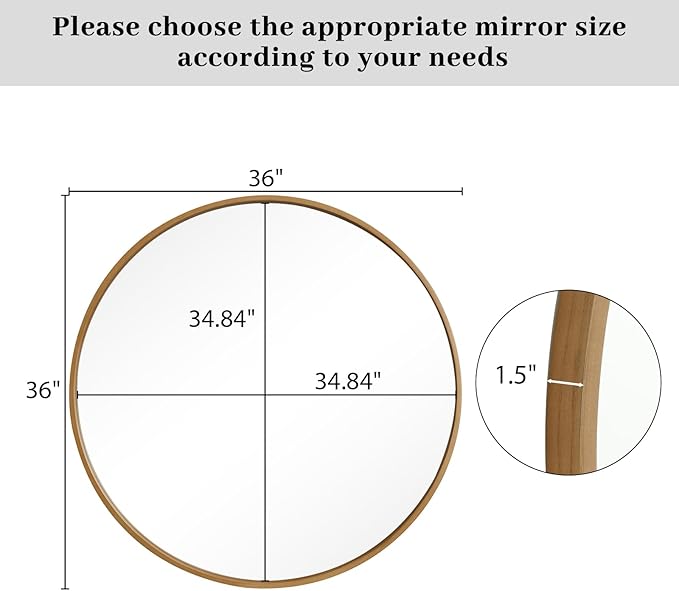 WallBeyond Round Wood Mirror, 36" Round Modern Decoration Large Circle Wall Mirror for Bathroom Living Room Bedroom Entryway, Natural
