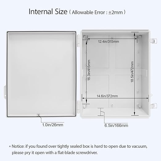 LeMotech Electrical Box, IP67 Waterproof Hinged Cover Stainless Steel Latch Junction Box, ABS Plastic Electrical Enclosure with Mounting Plate,Wall Brackets, Cable Glands,19.6"x15.7"x7.8",Grey