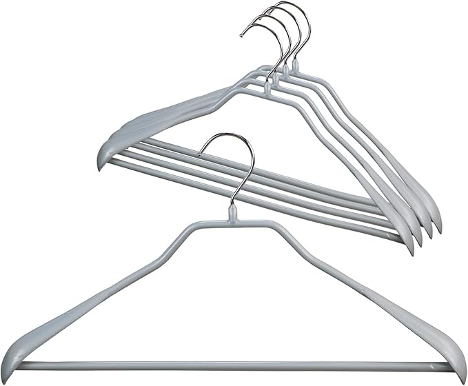 Mawa by Reston Lloyd BodyForm Series Style 42/LS, Non-Slip Steel Clothing Hanger for Suits, Dresses, & Shirts, 1½ inch Wide Shoulder Support and Pant Bar, Set of 60, Silver