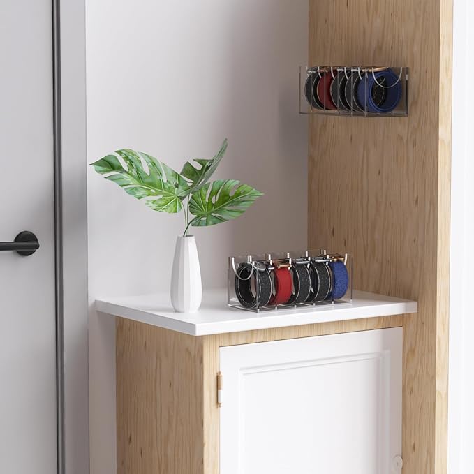 GTI Belt Organizer,Acrylic 5 Compartments belt organizer for closet and wall,Belt Storage Holder for Drawer,Clear Belt Display Case for Closet Tie and Bow Tie