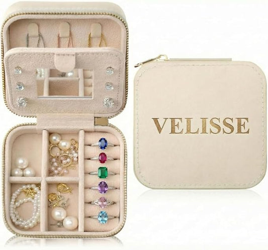 Velisse Travel Jewelry Case – Small Jewelry Travel Case Organizer, Jewelry Box Travel Case, PU Leather Jewelry Box for Rings, Earrings & Necklaces, Travel Organizer & Valentine’s Day Gifts for Her