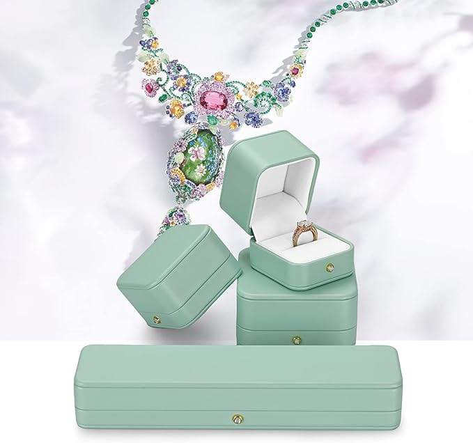 Oirlv Gorgeous Mint Green Necklace Box White Velvet Interior Long Chain Bracelet Necklace Storage Case