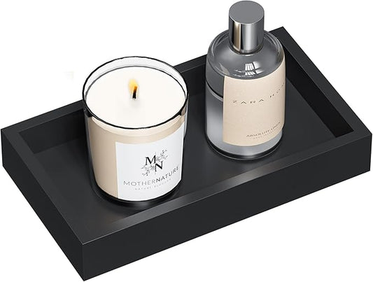 ZHWS Small Bathroom Vanity Tray for Countertop Makeup Perfume Decor Candle Jewelry, Small Kitchen Tray for Soap Dispenser Spice Sponge Holder Black Toilet Tray 7.9”L x 4.4”W x 1.14”H