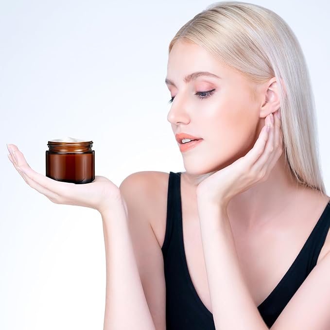 Domensi 12 Pcs 2 oz Glass Jars with Lids Travel Size Round Leakproof Empty Cosmetic Jars with Inner Liners Lid for Storing Makeup Lotions Face Cream Ointments Candle DIY Making (Amber)