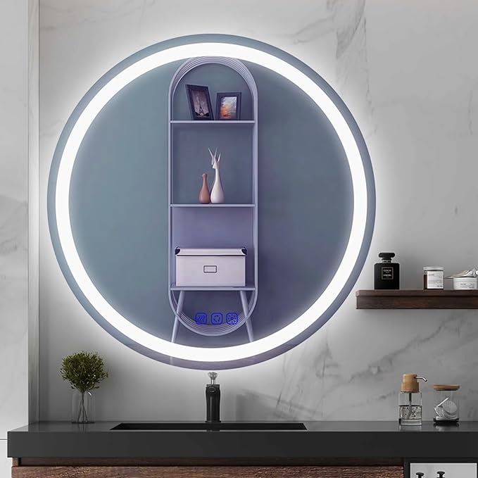 24" LED Round Bathroom Mirror – Front & Backlit Lighted Vanity Mirror, Wall-Mounted with Smart Memory Touch, Stepless Dimming, Anti-Fog, Shatterproof Design