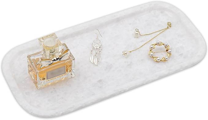 Marmor 100% Natural Marble Bathroom Tray for Perfume, Candles, Jewelry Stone Vanity, Bathroom & Kitchen Counter Organizer and Home Decor (Small White Crystal Tray)