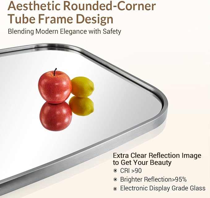ANDY STAR Brushed Nickel Oval Bathroom Mirror for Over Sink, 24x40 Inch Bathroom Vanity Mirror with Unique Oblong Tube Metal Frame-Modern Clean Design with Anti-Rust Stainless Steel Frame