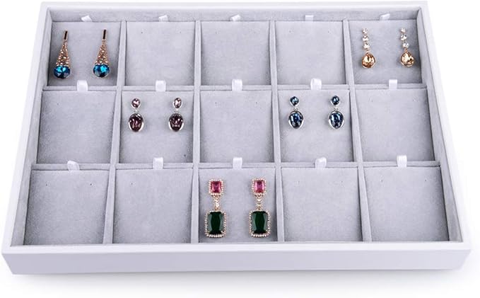 Oirlv Velvet Jewelry Organizer Trays Stackable Showcase Jewelry Display Storage Tray (15 Grids Earrings)