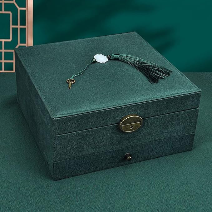 Jewelry Organizer 5 Layers Velvet Square Jewelry Box Women Necklace Ear studs Display Bangles Large Jewelry Storage Case Drawer GY306 (Green)