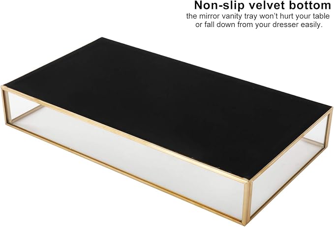 HighFree Rectangle Gold Mirror Tray, Decorative Glass Mirrored Vanity Tray for Perfume, Cosmetics, Makeup, Trinket, Jewelry (11.8x7.9x2)