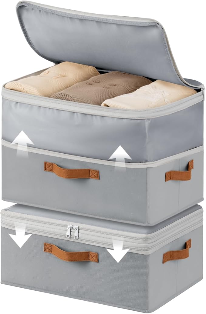 Homosorout Large Closet Storage Bins - Compression Organizer Bins, Stackable Closet Organizer, Expandable Under Bed Storage Containers for Clothes, Towels, Sheet, 2 Pack, Grey