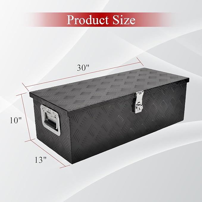 30''Inch Aluminum Truck Tool Box Truck Bed Toolbox Truck Trailer Chest Box Underbody Storage Organizer Waterproof Square Storage Organizer w/Side Handle Lock & Keys Black(‎30" Lx13 Wx10 H)