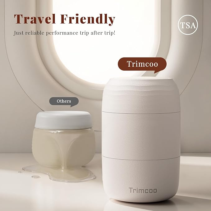 New Travel Toiletry Containers [Ultra Leakproof] TSA-Approved, PLA Hard Shell Jars with 5 Magnetic Labels, Wide Mouth Bottles for Lotion, Cleanser, Shampoo, Conditioner, Beige, 3 Pack, 2OZ