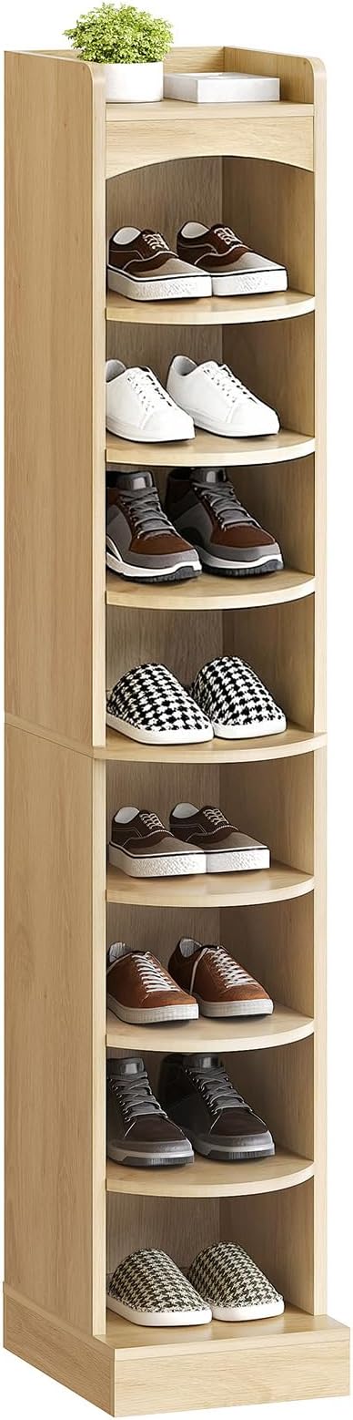 9-Tier Tall Shoe Rack, Wooden Shoe Storage Organizer, Narrow Shoe Cabinet with Removable Shelves for Small Spaces, Holds 18 Pairs of Shoes, for Entrance, Hallway, Natural SS02NL