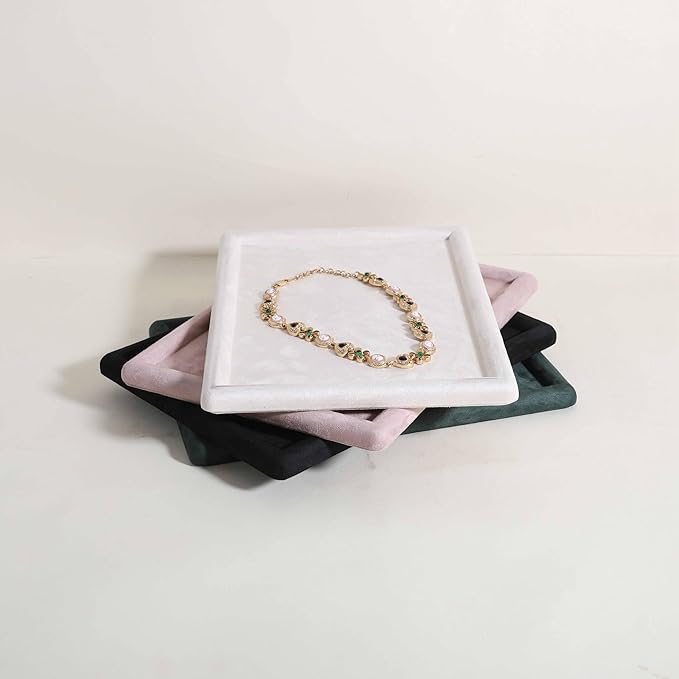 Rectangle Jewelry storage organizer plate, Velvet Jewerly display tray, Empty showcase tray for Necklace Bracelet Ring Earring【Beige-Medium, 11.8 x 8.7 in 】