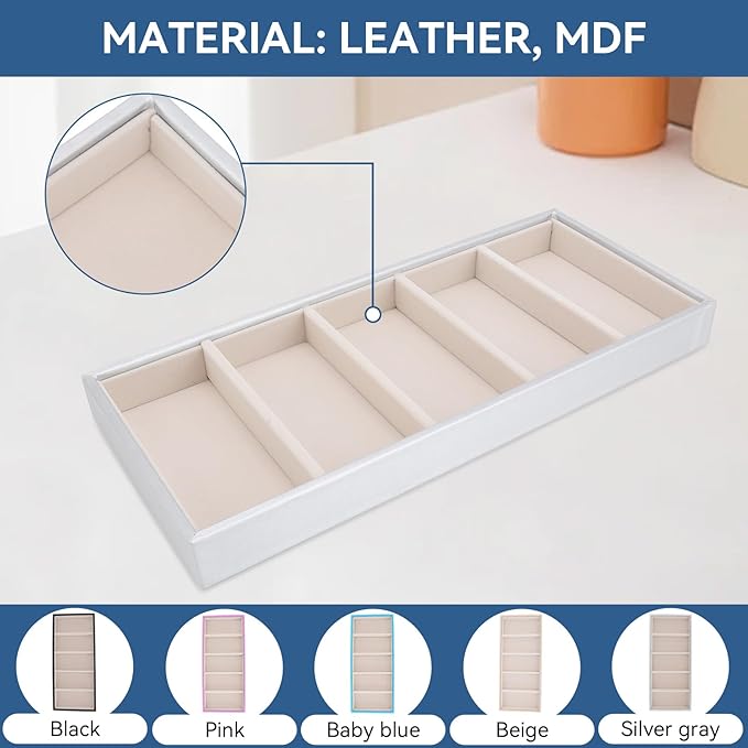 Velvet Glasses Box Tray, Stackable Glasses Display Tray Jewelry Organizer Trays for Glasses and Watch Holder Organizer Tray(Grey)