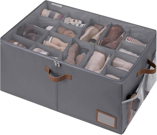 StorageWorks Shoe Organizer for Closet, Fits up to 20 Pairs, Shoe Cubby Storage Containers with Side Mesh Pocket and Clear Cover, Grey