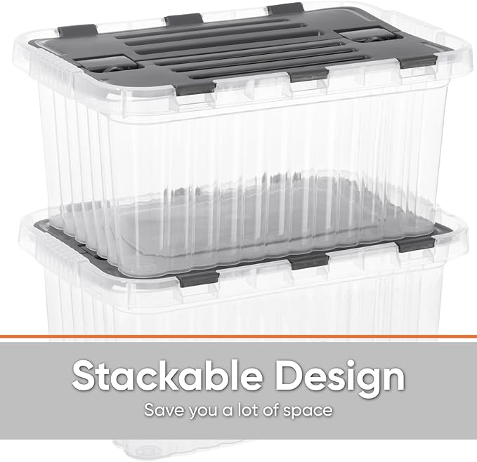 Superio 6-Pack Clear Storage Bins with Lids (15"x10"x10.25") - Stackable Plastic Containers, BPA-Free, Odor-Free, Home/Office/Dorm Organizers, 17 Quart