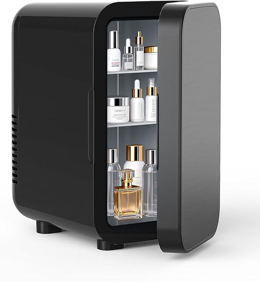 Skincare Fridge with Glass Panel, 6L Mini Fridge for Home/Car, AC/DC Portable Thermoelectric Cooler and Warmer, Makeup Mini Compact Refrigerator for Skincare Cosmetics Food Drinks (Black)