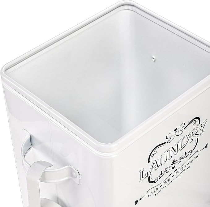 Goaste Metal Laundry Detergent Container, 100oz Modern Laundry Soap Dispenser with Scoop & Lid, Farmhouse Laundry Powder Storage Bin, White Laundry Pod Canister Tin Box for Laundry Organization