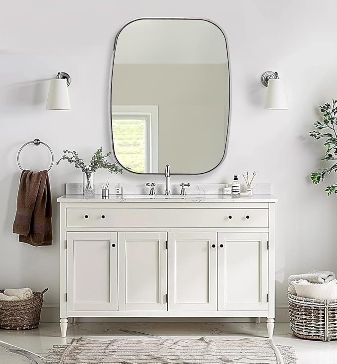 ANDY STAR Polished Chrome Oval Mirrors for Bathroom, 28x36 Inch Oblong Vanity Mirror, Non-Rusting SUS304 Metal Tube Frame, Wall-Mounted Vertically or Horizontally