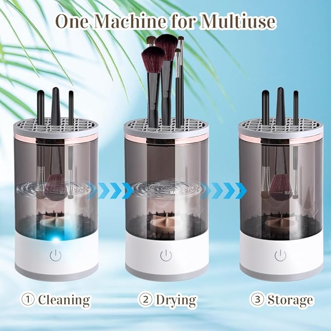Electric Makeup Brush Cleaner, Abnaok Makeup Brush Cleaner Machine with Brush Clean Mat, Automatic Cosmetic Brush Cleaner Makeup Brush Tools for All Size Beauty Makeup Brushes Set, Gift for Women Wife