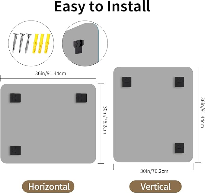 CILIBER Frameless Wall Mirror, 30" x 36" Rectangle Bathroom Mirror Rounded Corner, HD Shatterproof Vanity Mirror with Polished Edge for Over Sink, Bedroom, Entryway, Vertical or Horizontal