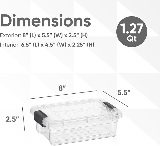 Superio Clear Storage Boxes with Lids, 1.27 Quart Plastic Container Bins for Organizing, Stackable Crates, BPA Free, Non Toxic, Odor Free, Organizers for Home, Office and Dorm, 18 Pack