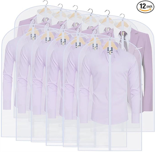 Suit Bags for Closet Storage Garment Bag (24'' x 40'' Set of 12) Clear Garment Bags for Hanging Clothes Plastic Waterproof Suit Cover Bag with Zipper for Coats, Jackets, Shirts Closet