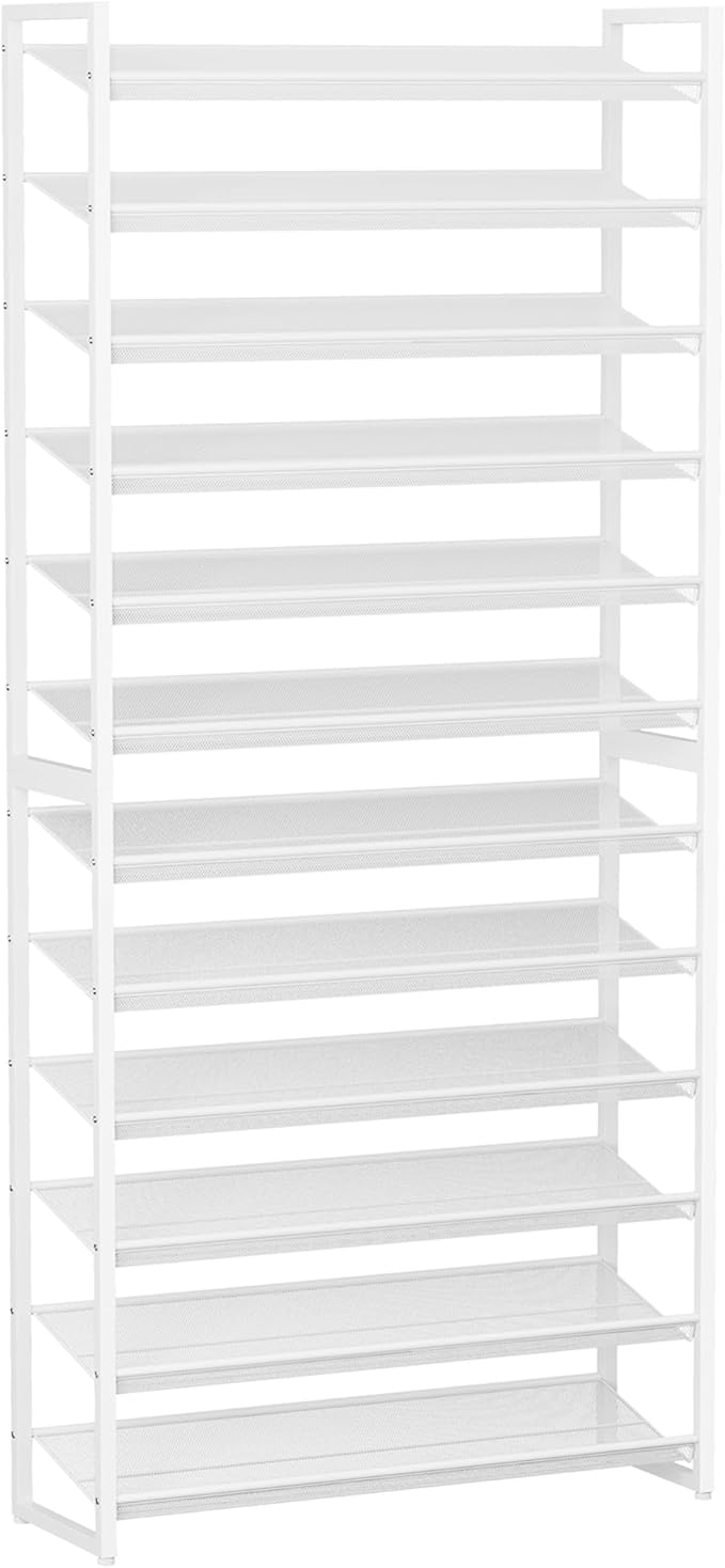 Shoe Rack,12 Tier Metal Shoe Organizer,Max Holds 60 Pairs,Heavy Duty Shoes Shelf for Garage, Entryway, Closet,White