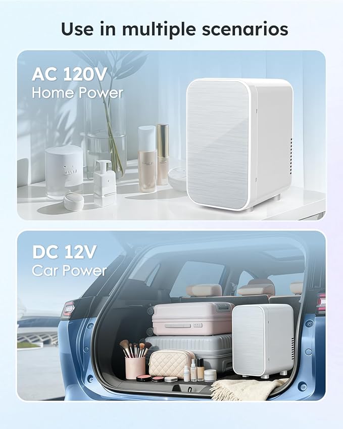 Skincare Fridge with Glass Panel, 6L Mini Fridge for Home/Car, AC/DC Portable Thermoelectric Cooler and Warmer, Makeup Mini Compact Refrigerator for Skincare Cosmetics Food Drinks (White)