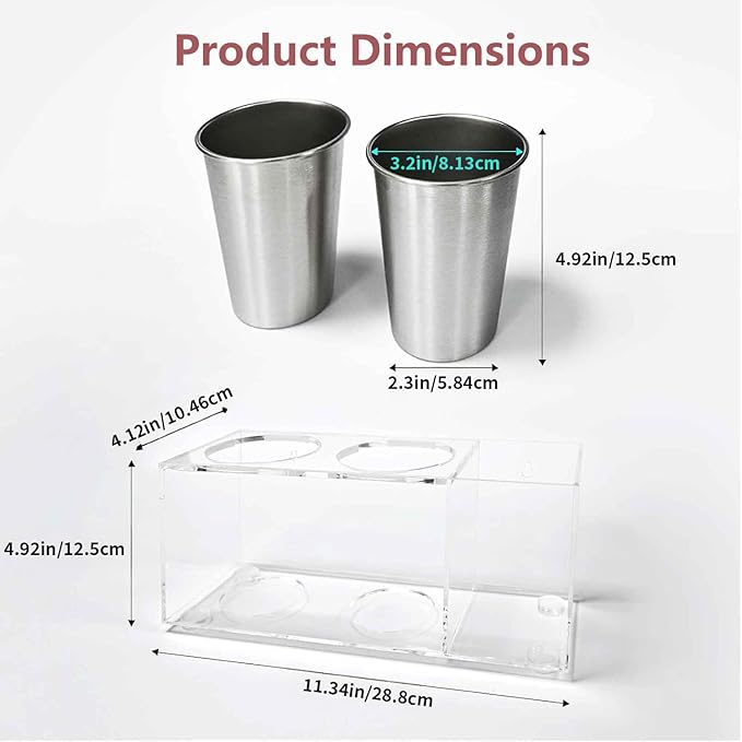 Hair Tool Organizer, Acrylic Hot Tools Organizer with 2 Stainless Steel Cups, Hair Tool Holder Wall Mount & Countertop for Dryer, Curling Iron & Brushes for Bathroom Vanity CHOCHOYAH