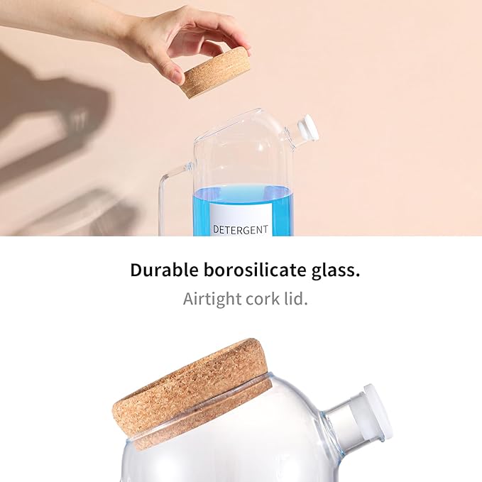 60oz Liquid Laundry Detergent Dispenser with Lables,Glass Laundry Detergent Dispenser,Laundry Detergent Container Laundry Liquid Dispenser