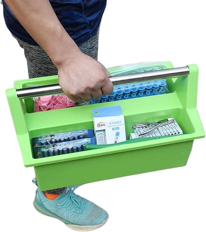 Plastic Storage Tool Tray Tote for Versatile Multiuse Tool Caddy with Attached Portable Handle Organize Carry Tools Farm Veterinary Tool Box Veterinary Medicine box (Stainless Steel Green Tray)