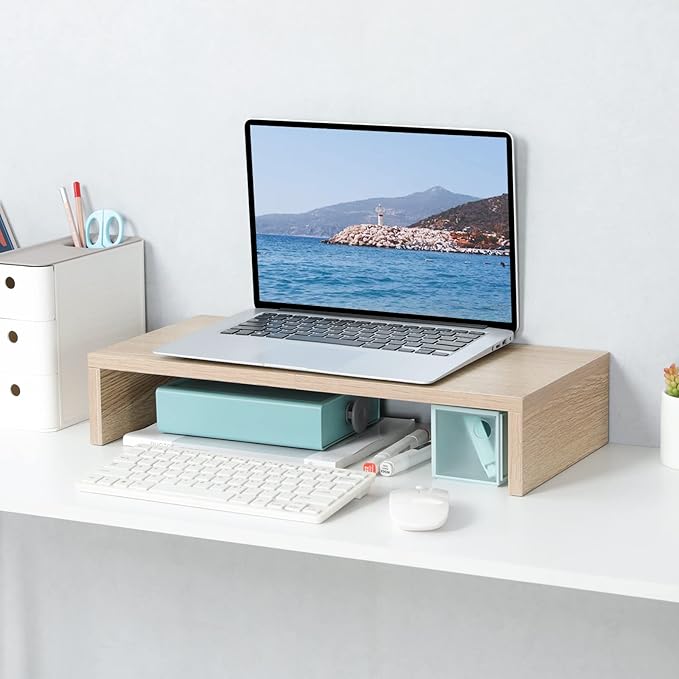 TEAMIX 20 Inch Wood Monitor Stand Riser, Wooden Desktop Stand for PC/TV/Laptop/Printer, Cozy Monitor Riser with Storage, Computer Stand Space-Saving