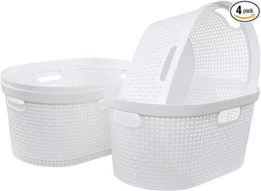 Teyyvn 4-Pack 40 L Large Plastic Laundry Hamper, Laundry Basket with Cutout Handles, White